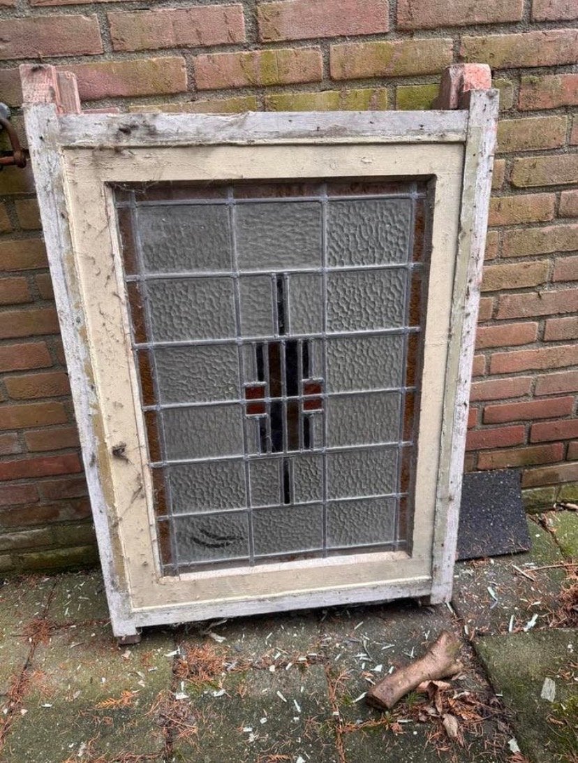 Antiek Glas in Lood Raam - Decoratief en Uniek, Doe-het-zelf en Verbouw, Glas en Ramen, Ophalen, Gevelraam of Ruit, Minder dan 80 cm
