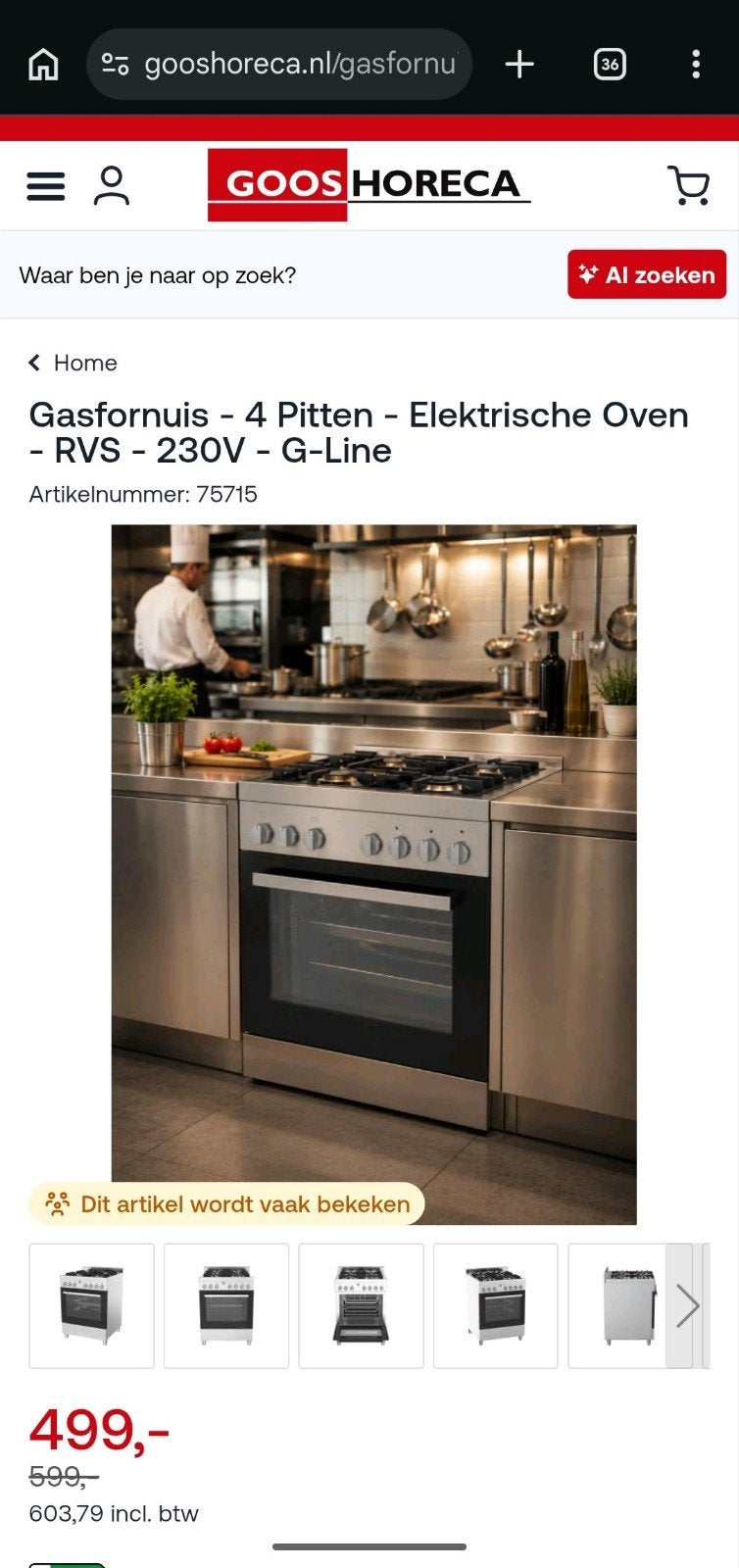 G-line Vrijstaand gasfornuis met oven - Goede staat, Ophalen, 60 cm of meer, 4 kookzones, Gas
