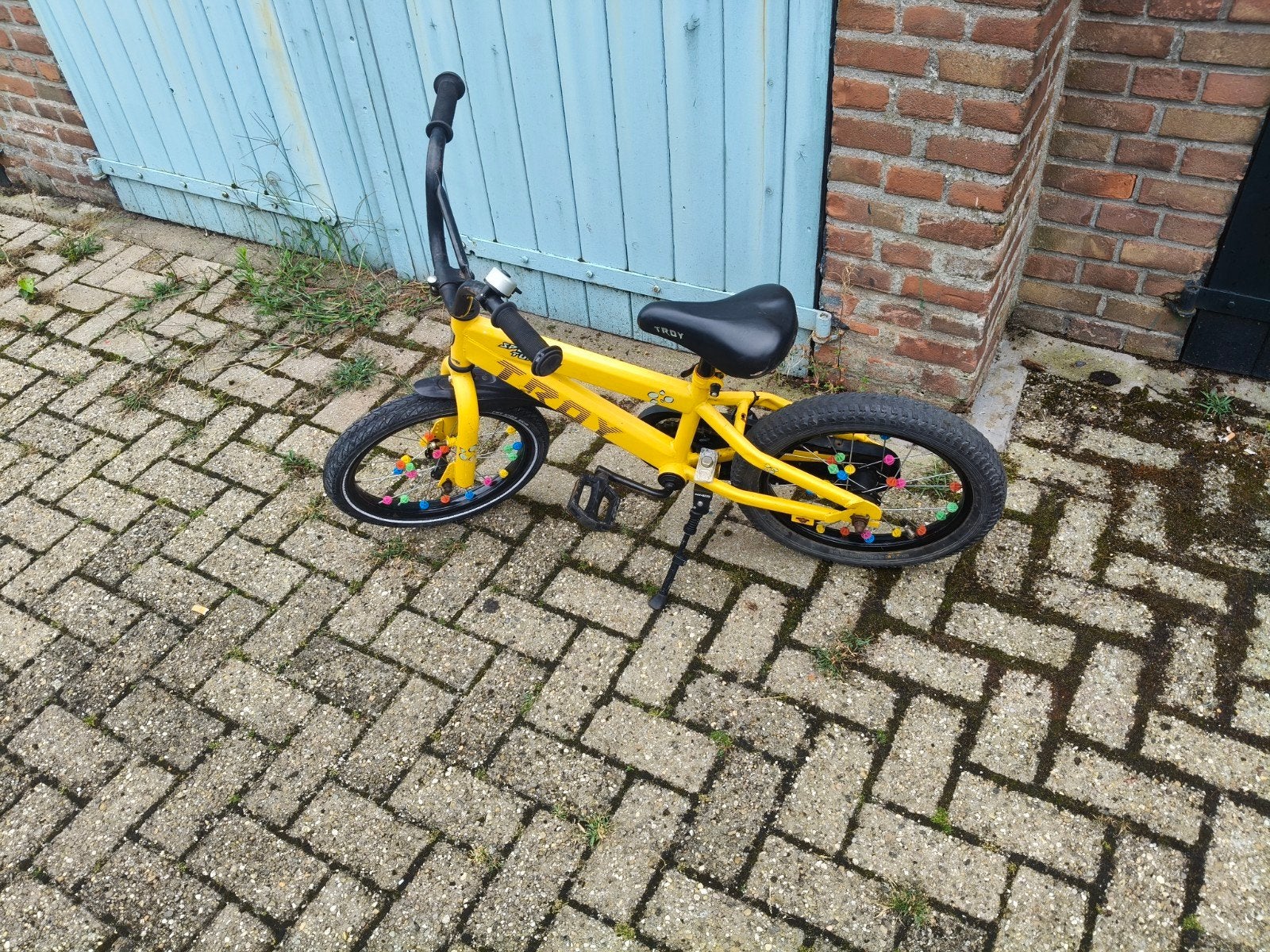 Gele kinderfiets TROY - 16 inch, Fietsen en Brommers, Ophalen, Gebruikt, Terugtraprem, 1 kind