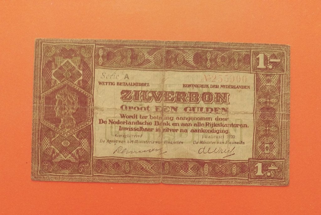 Zilverbon 1 gulden 1920, met 1 letter, cat. PL3.a / 0-3-1a, Postzegels en Munten, Bankbiljetten | Nederland, Verzenden, 1 gulden