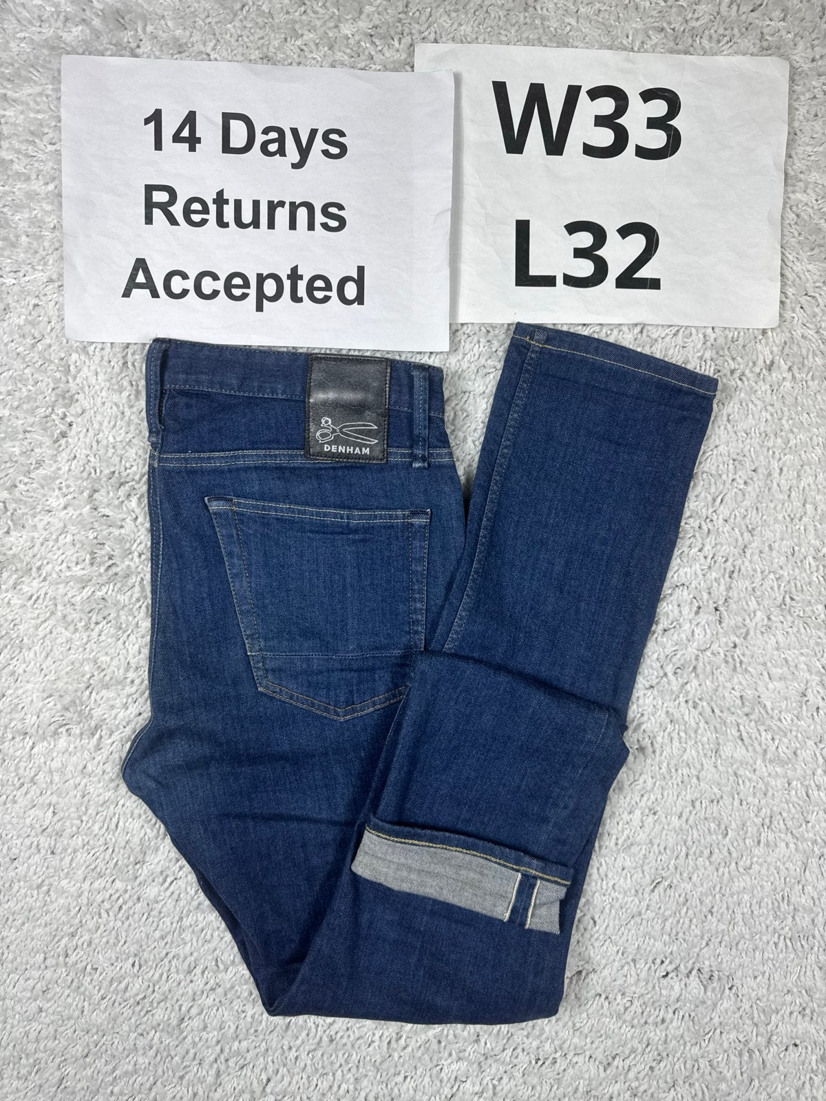 Denham Razor selvedge Slim Fit Jeans - Blauw - W33 L32 2877, G, Zo goed als nieuw, H, Verzenden