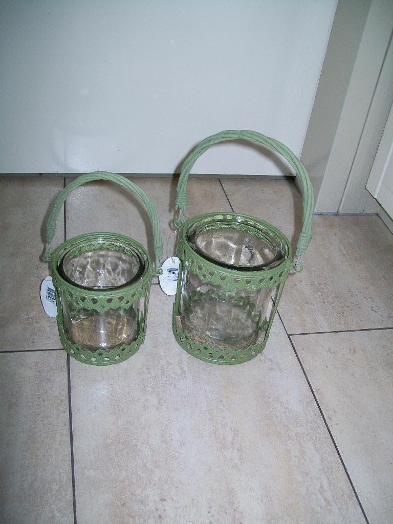 bloemen vazen 2 nieuw countryfield lichtgroen ijzer glas, Huis en Inrichting, Woonaccessoires | Vazen, Nieuw, Ophalen of Verzenden