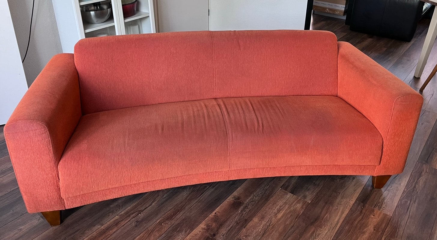 Oranje kleurige vintage bank, Huis en Inrichting, Banken | Sofa's en Chaises Longues, Ophalen, Gebruikt, 150 tot 200 cm, Driepersoons