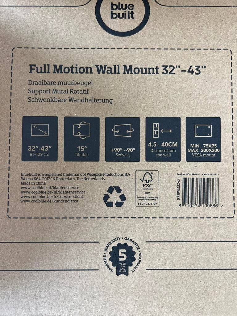 Full motion Wall Mount 32-43, Ophalen of Verzenden