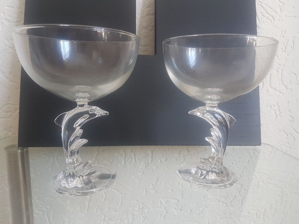 Prachtige set van echt Franse vintage dolfijn glazen., Ophalen of Verzenden