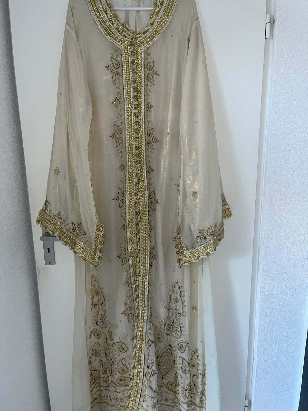 Marokkaanse jurk takshita, Kleding | Dames, Overige typen, Beige, Maat 42/44 (L), Ophalen of Verzenden