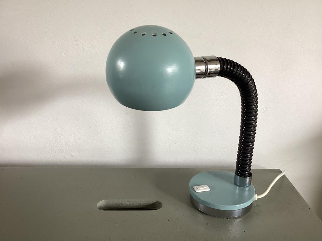 Retro tafel-bureaulamp flexibel -aqua blauw -metaal Herda, Ophalen of Verzenden, Zo goed als nieuw, Metaal