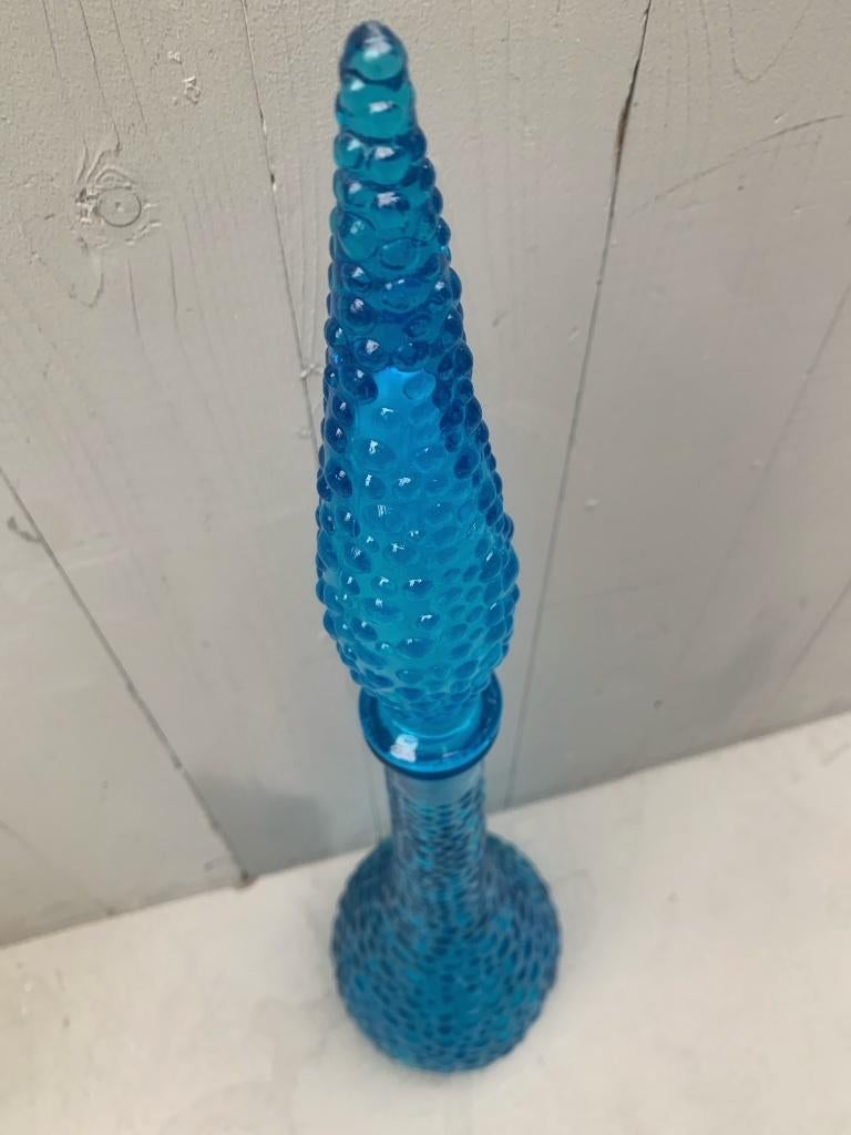Blauwe glazen Empoli fles / karaf met dop - vintage retro, Ophalen