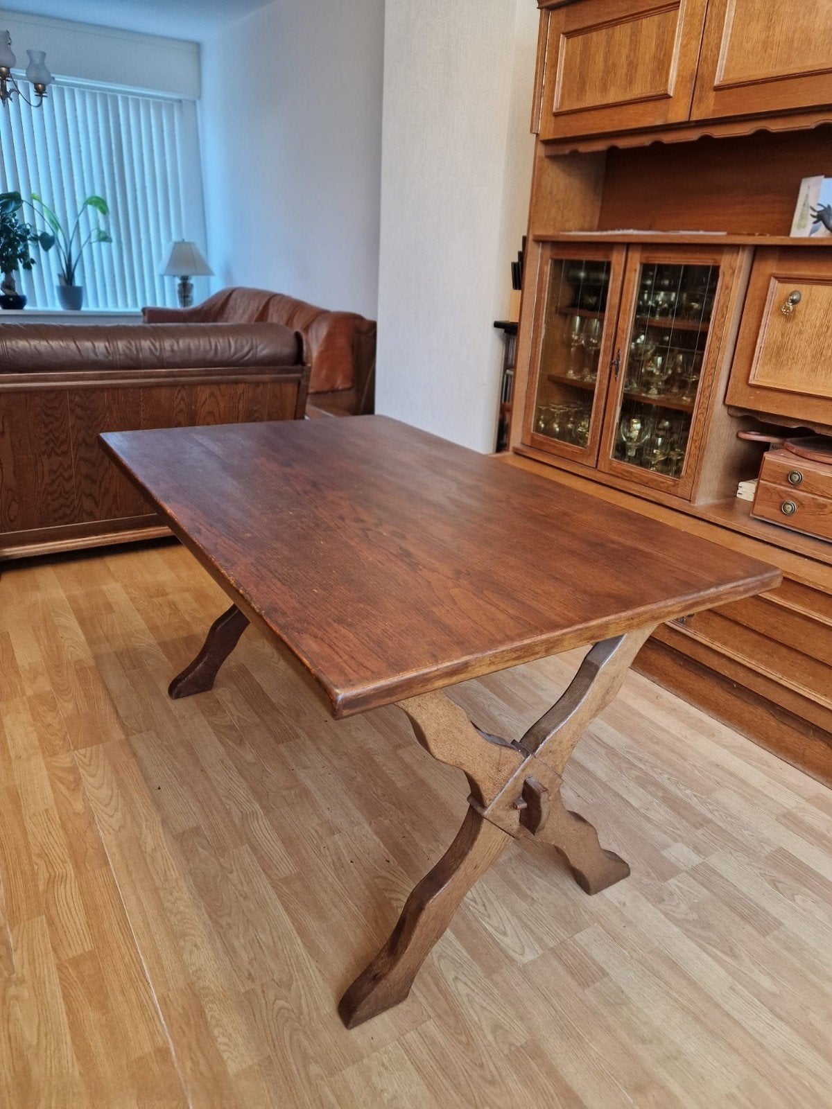 Kloostertafel  met 4 stoelen., Huis en Inrichting, Ophalen, Gebruikt, 100 tot 150 cm, Eikenhout
