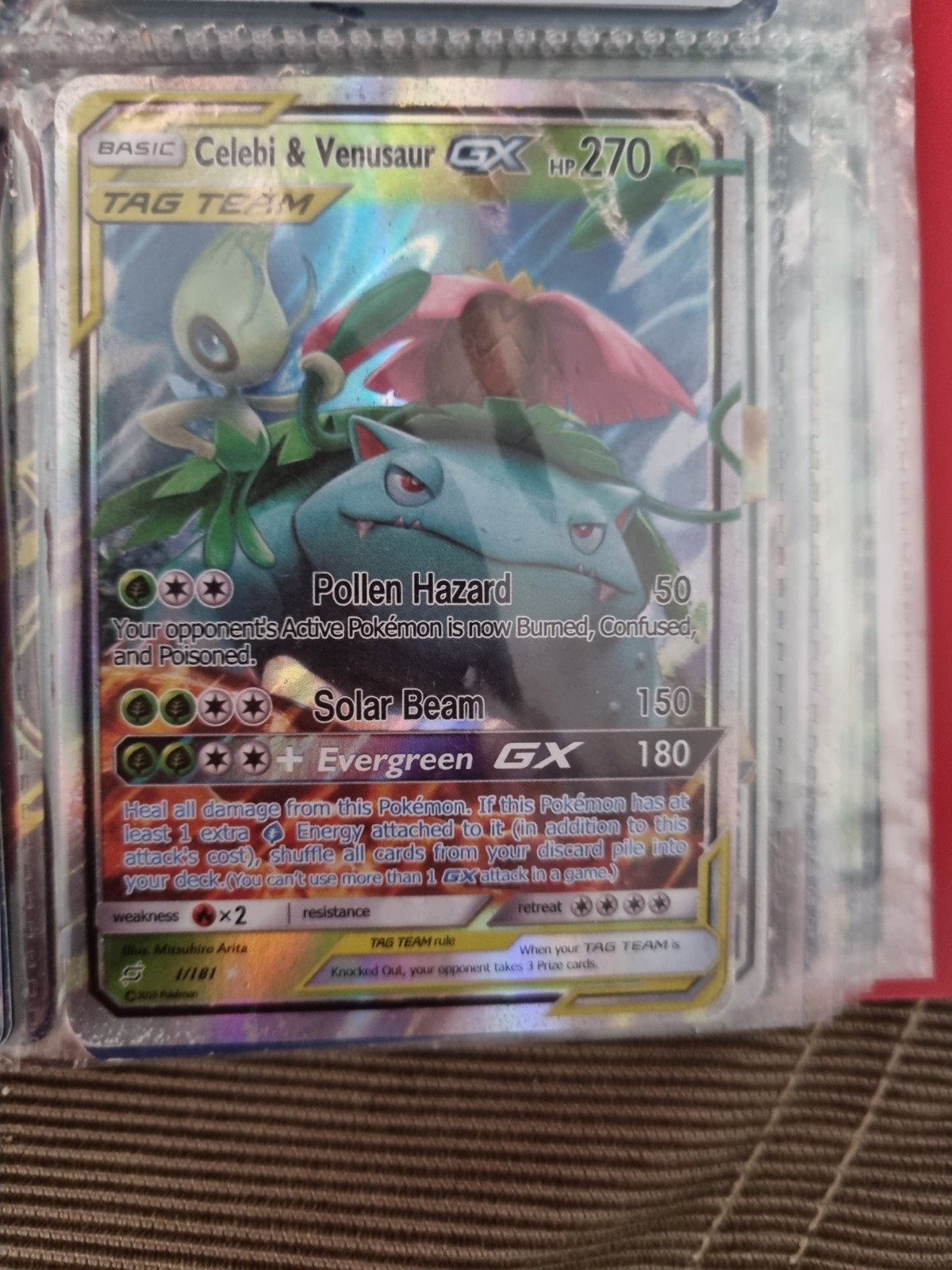 Celebi & Venusaur GX TAG TEAM Pokémon Kaart (1/181), Hobby en Vrije tijd, Ophalen, Zo goed als nieuw, Losse kaart