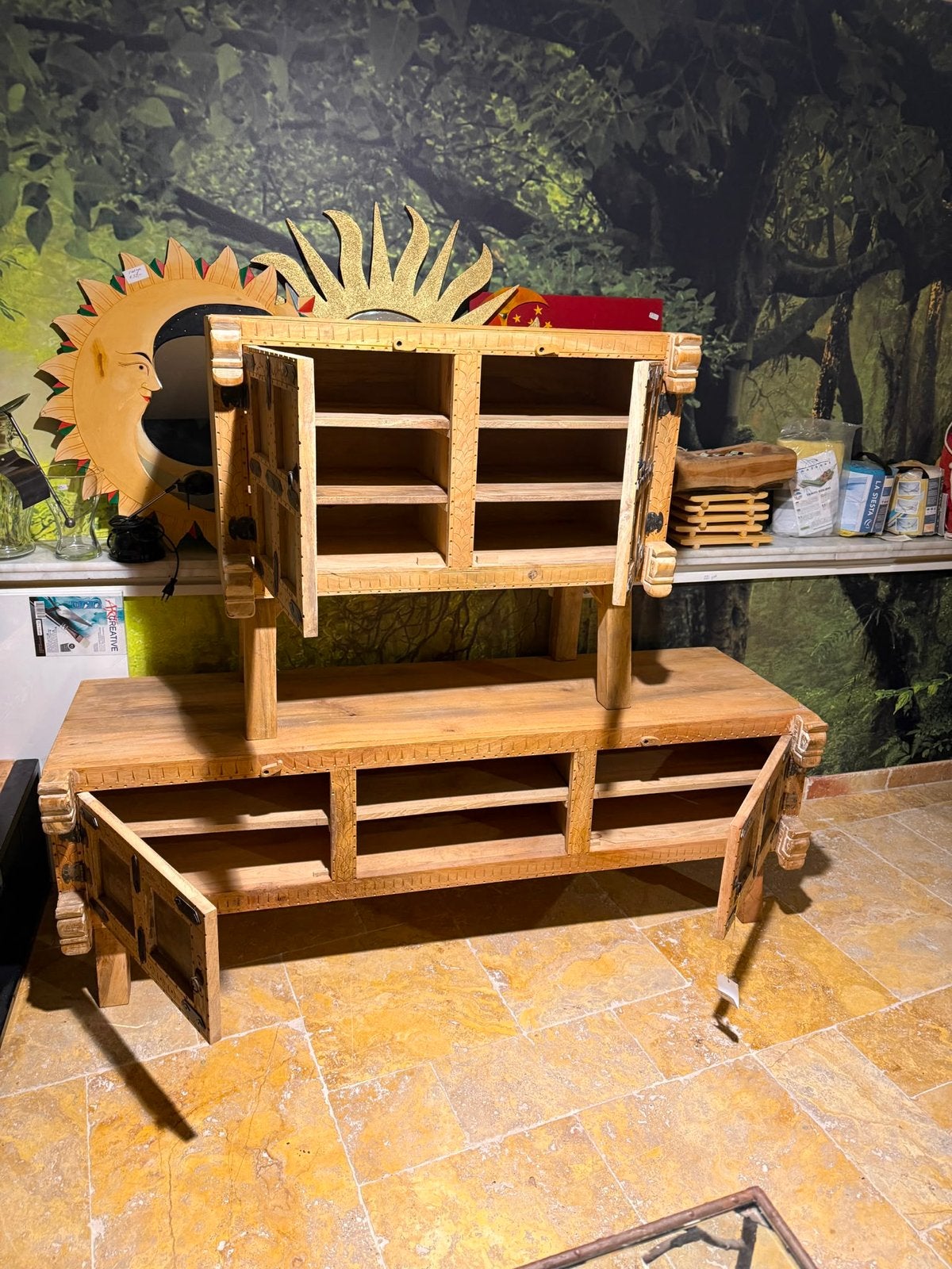 Uniek Dressoir Kasteel - Handgemaakt Houten Meubel, Ophalen, Gebruikt, 100 tot 150 cm, 25 tot 50 cm