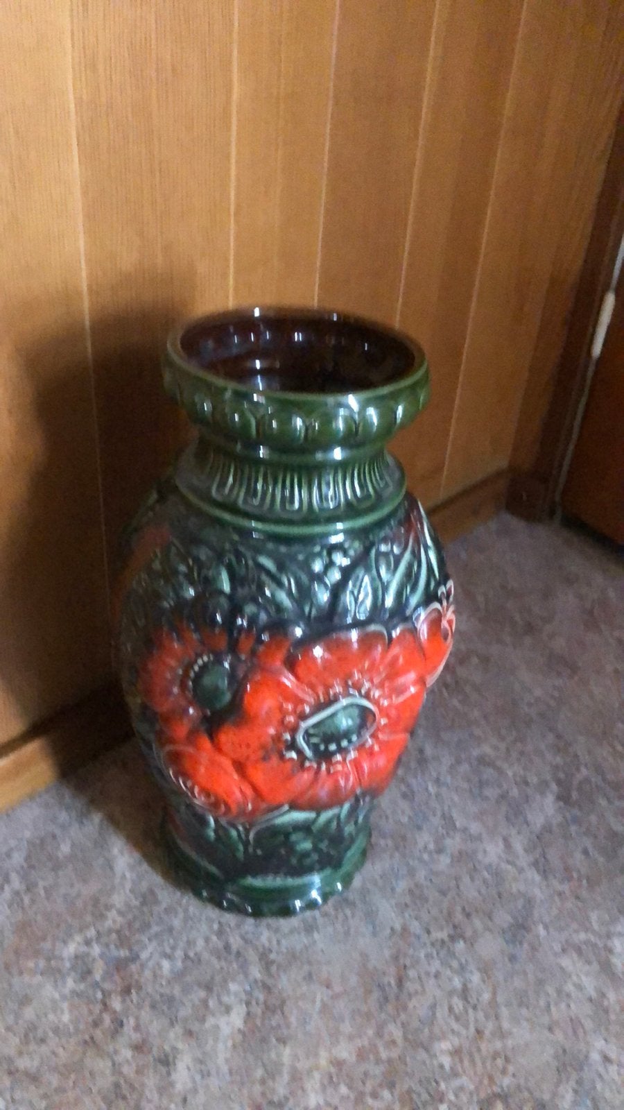 Mooie grote West Germany vaas met bloemmotief, Ophalen of Verzenden