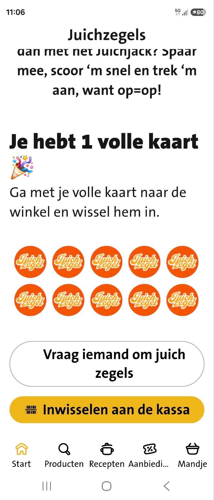 Volle spaarkaart Jumbo Juichzegels, Hobby en Vrije tijd, Spaarzegeltjes, Ophalen of Verzenden, Winkel, Super of Benzinepomp, Volle spaarkaart