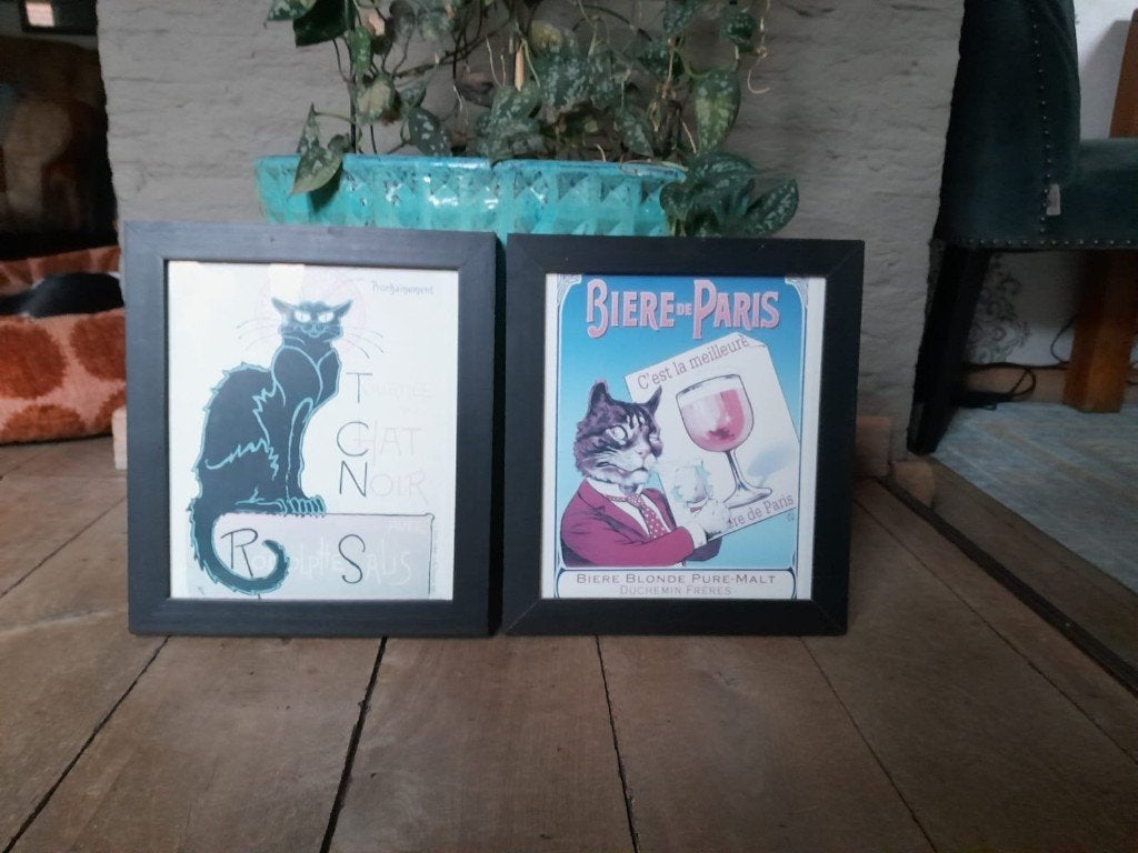 Set wissellijsten met afbeelding Parijse katten, Minder dan 50 cm, Ophalen of Verzenden, 5 – 50, Print