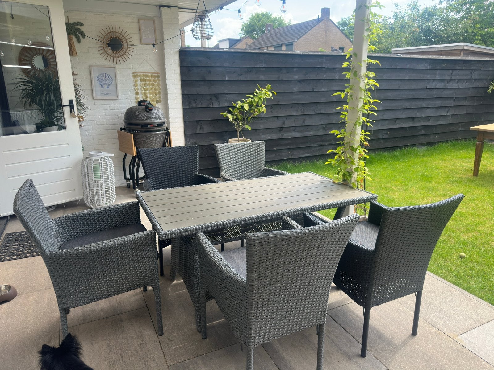 Tuin tafel + 5 stoelen, Tuin en Terras, Ophalen, 5 zitplaatsen, Kunststof, Gebruikt
