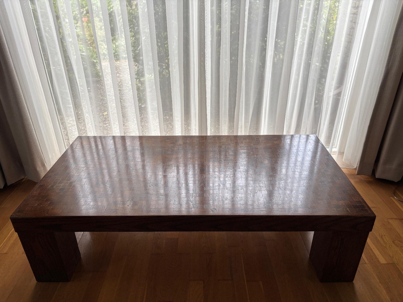 Massief eiken salontafel - Zware kwaliteit, Ophalen, Gebruikt, 100 tot 150 cm, Eikenhout