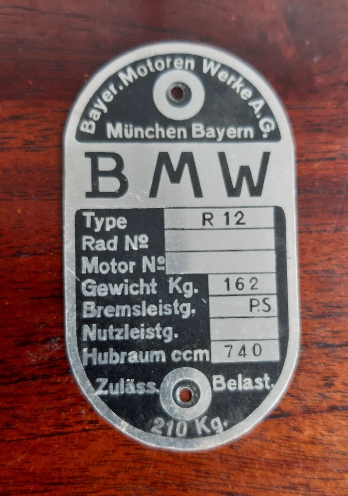 Typeplaatje BMW R12 nieuw, Ophalen of Verzenden, Nieuw