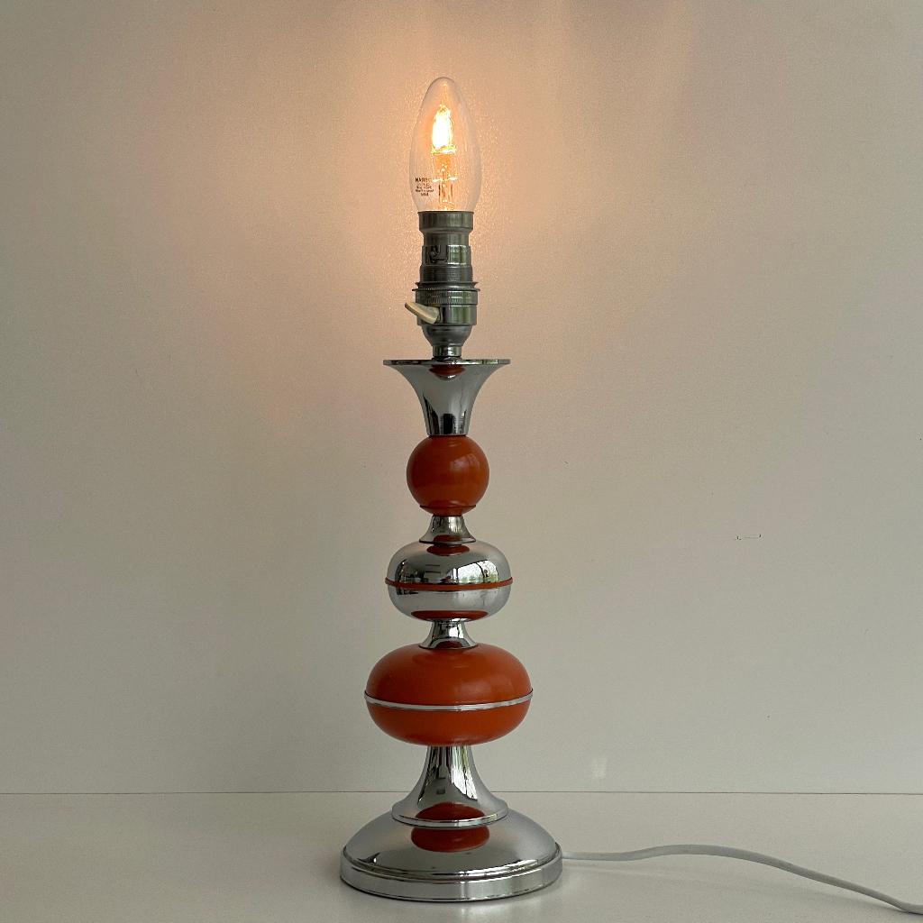 vintage LAMP Space-Age design chroom oranje retro tafellamp, Gebruikt, Space age retro vintage sixties seventies mid century design