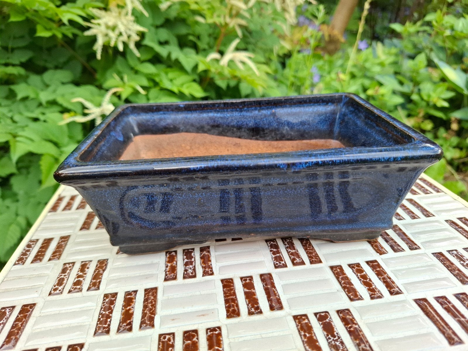 Bonsai schaaltje, blauw-zwart geglazuurd keramiek, Ophalen of Verzenden, Steen, Minder dan 30 cm