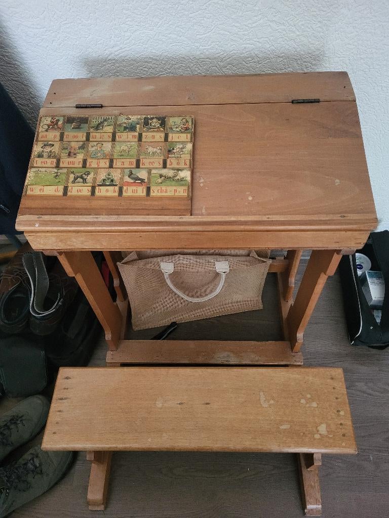 Schoolbankje leesplank inktpot, Antiek en Kunst, Ophalen of Verzenden
