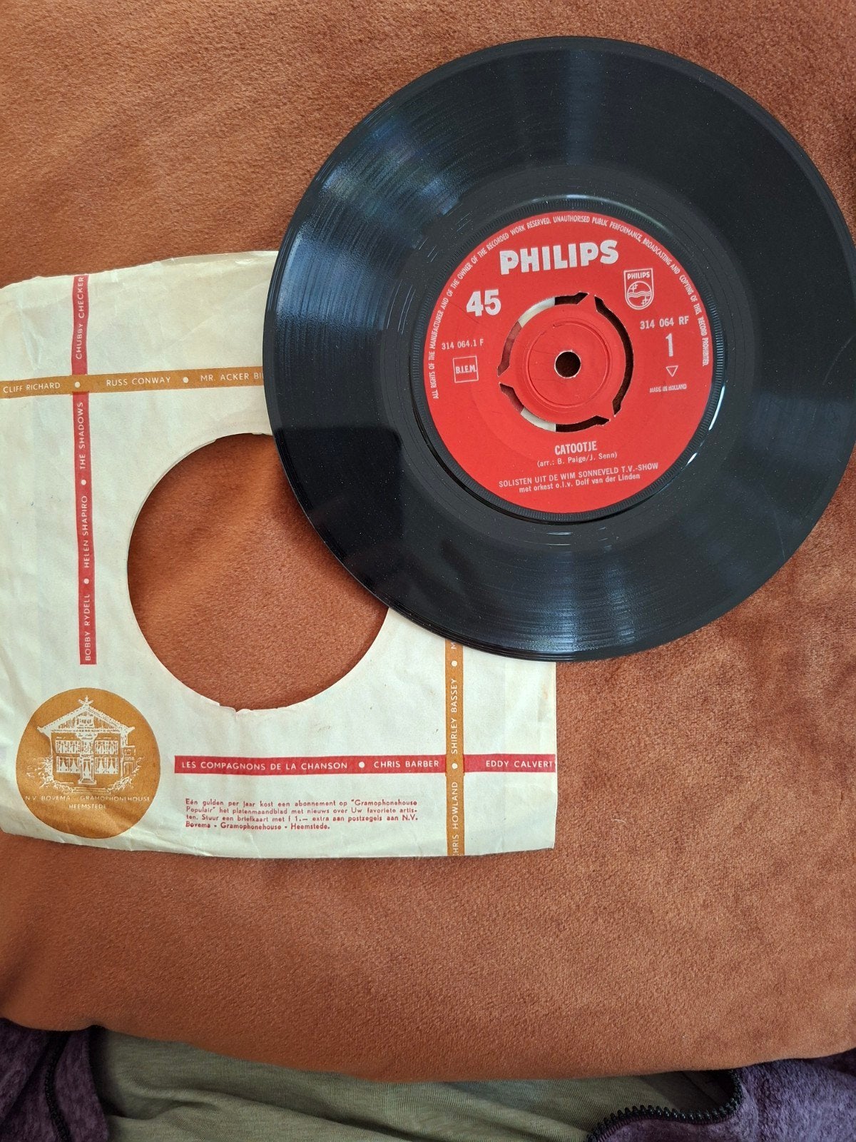 Philips 45 toeren vinyl: Catootje / Drie Schuimtaboers, Cd's en Dvd's, Ophalen, Gebruikt, 7 inch, EP