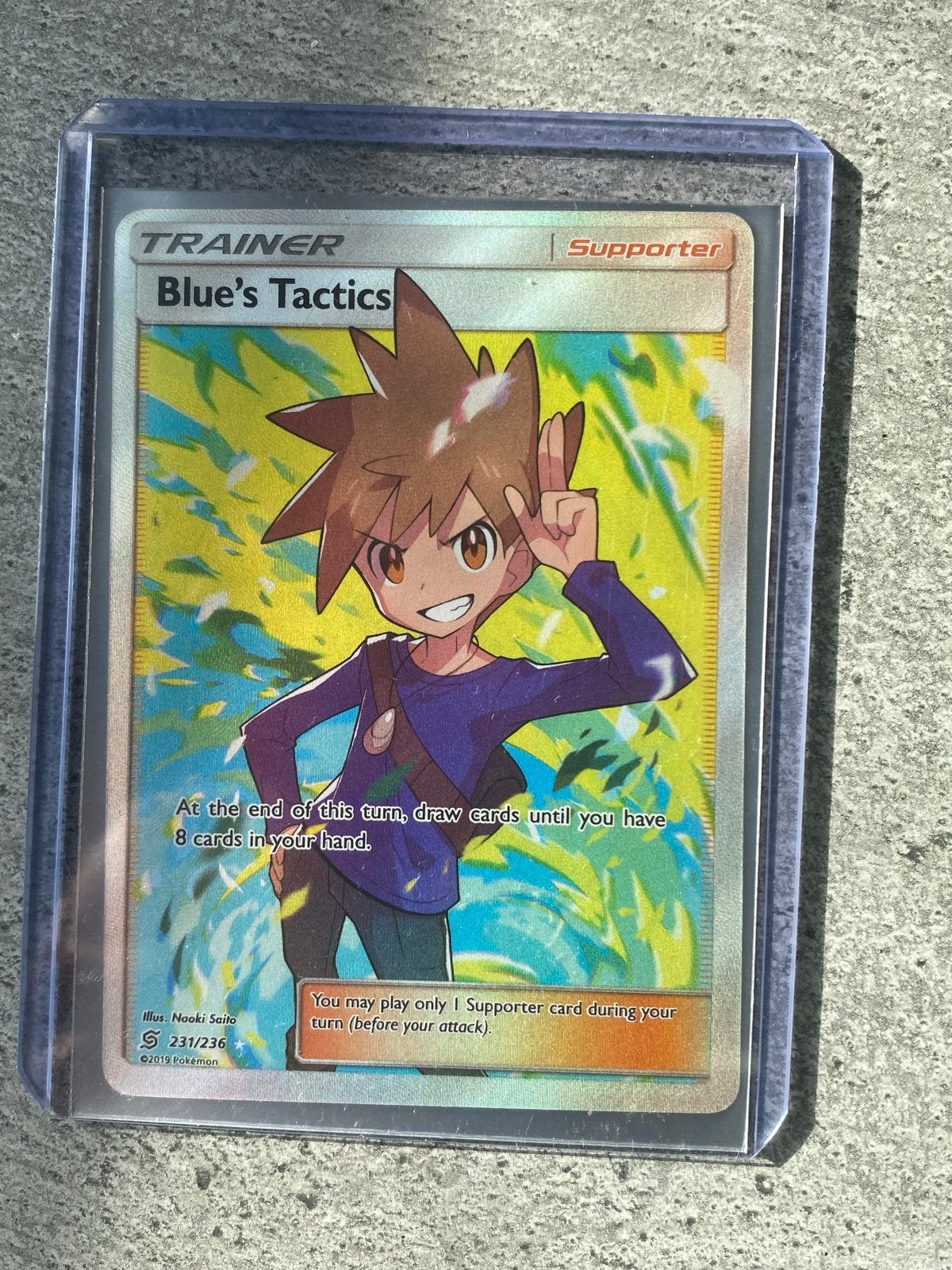 Blue's Tactics Full Art Supporter Pokémon Kaart, Ophalen of Verzenden, Zo goed als nieuw, Losse kaart, Foil