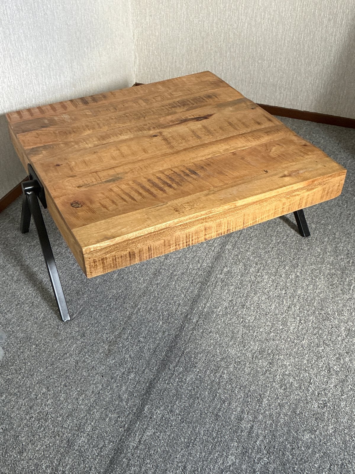 Robuuste Salontafel van Mangohout met Metalen Poten, Ophalen, Gebruikt, Vierkant, 50 tot 100 cm