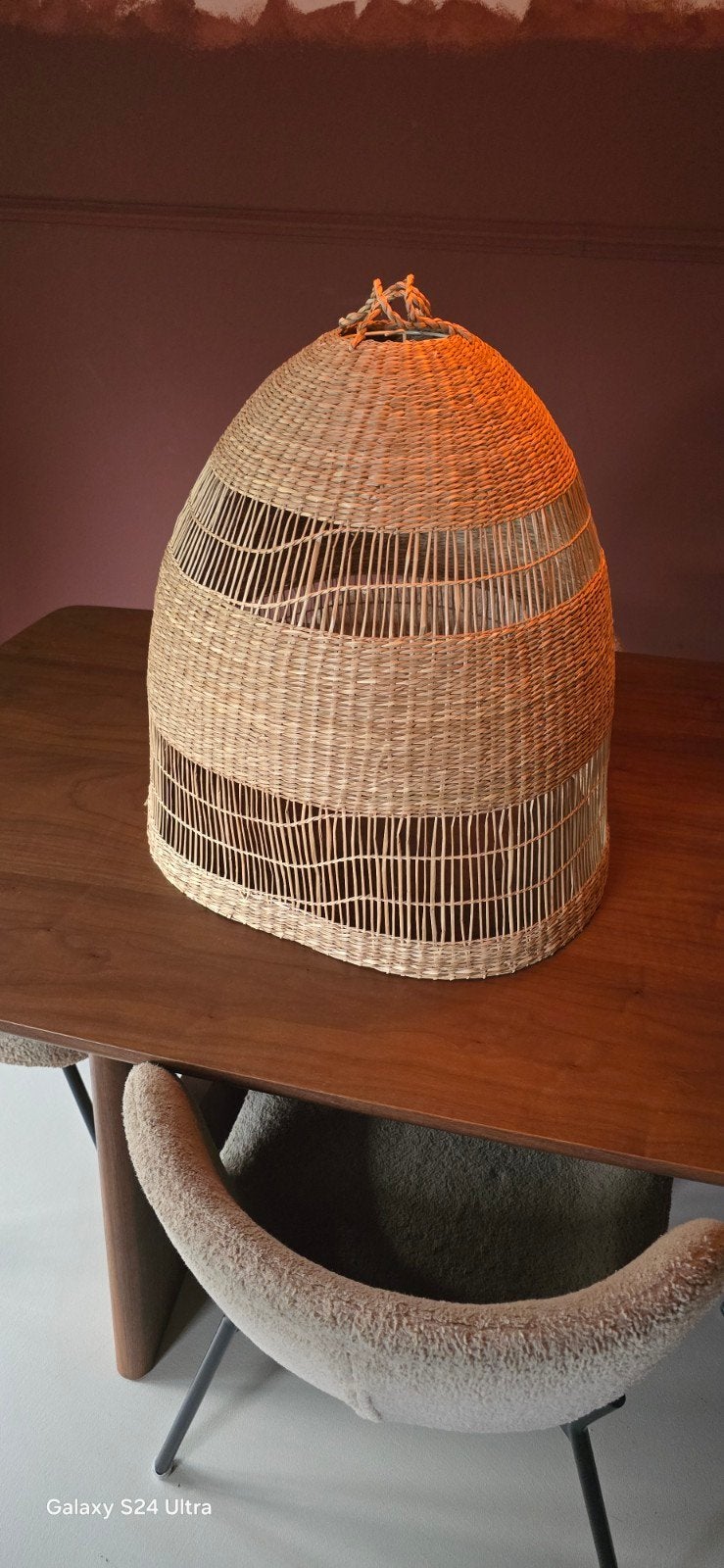 Natuurlijke rieten lampenkap - handgemaakt, Bruin, Natuurlijk materiaal, 52 cm, Zo goed als nieuw