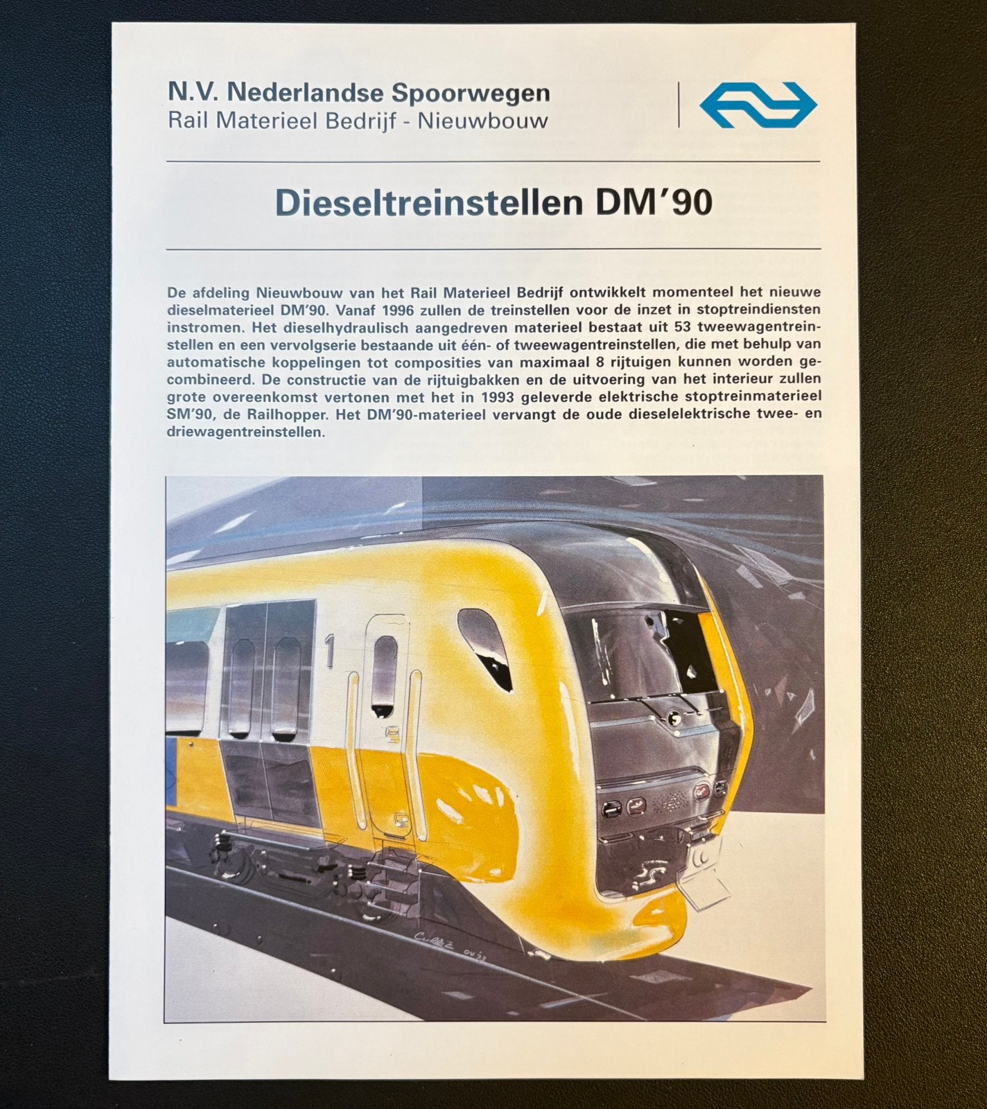 Brochure NS ‘Dieseltreinstellen DM ‘90’ (1993), Ophalen of Verzenden, Zo goed als nieuw, Trein, Boek of Tijdschrift