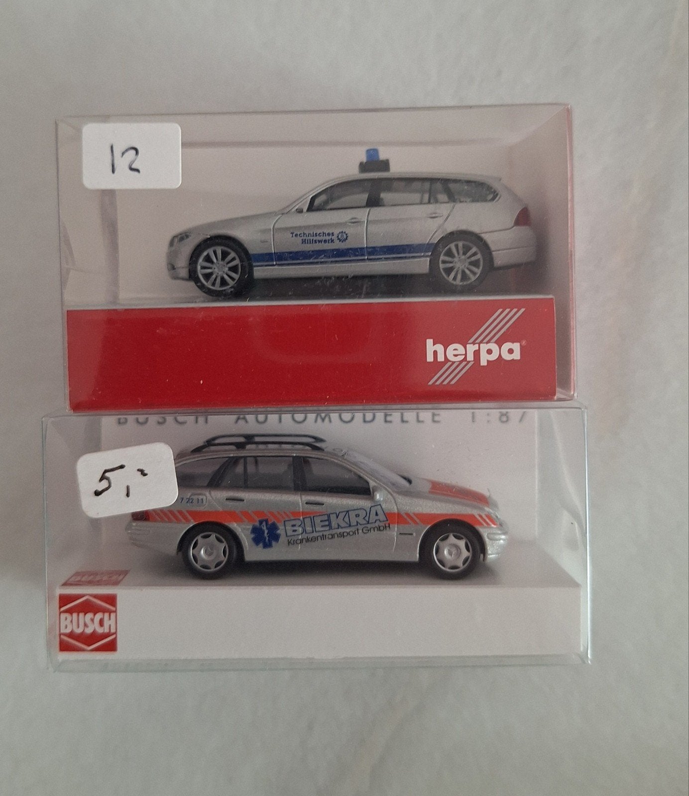 2x Hulpdienst Modelauto's 1:87 - Herpa & Busch, Ophalen of Verzenden, Nieuw, Auto