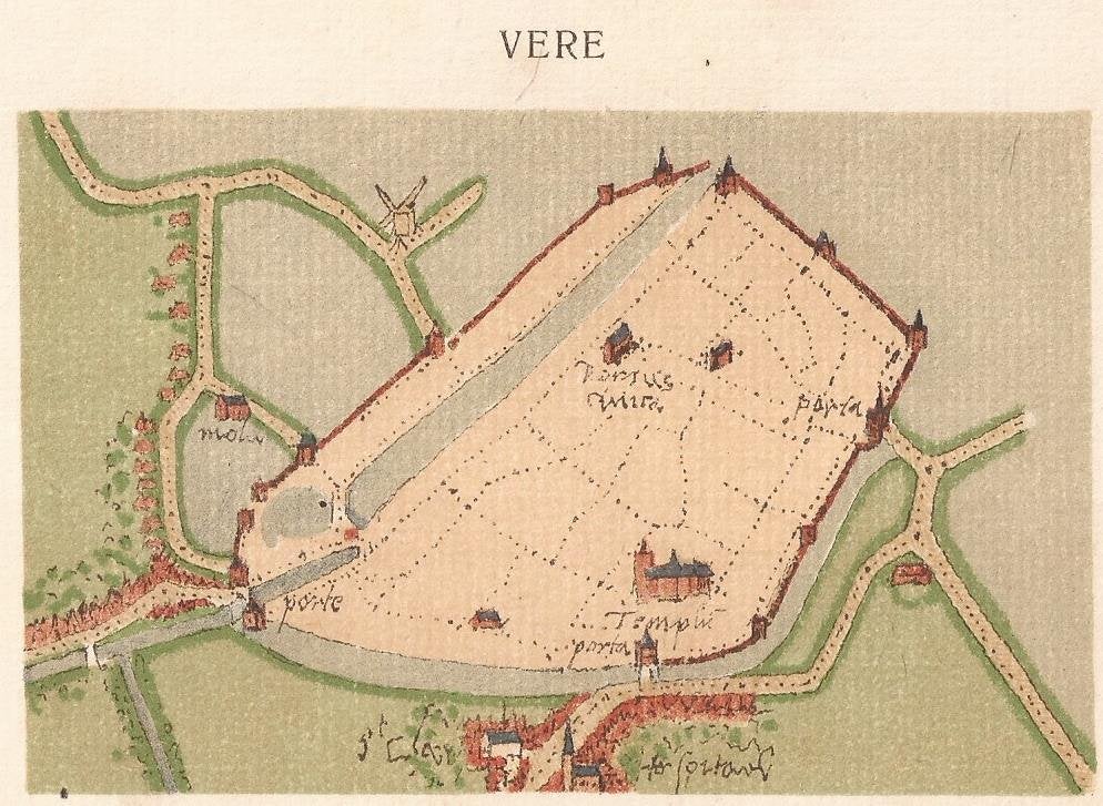 Veere Vere Minuutkaartje van de stad door Jacob van Deventer, Cartografie, Ophalen of Verzenden, 7 cm, Lithografie