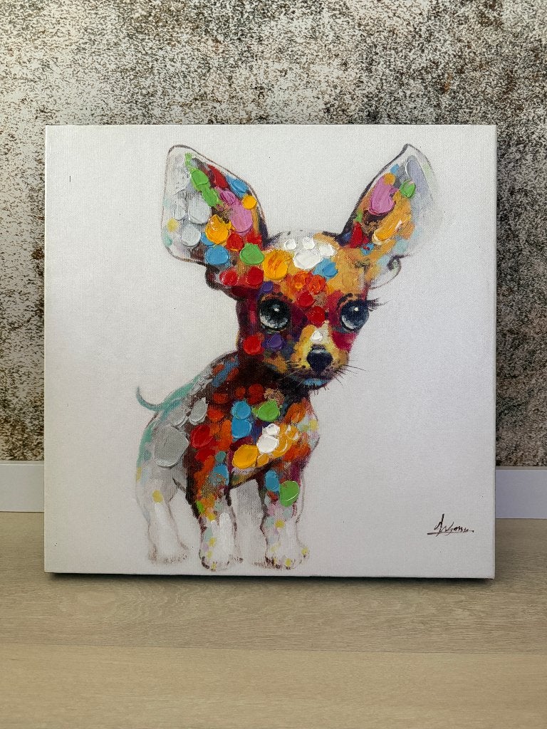 Schilderij chihuahua 50x50 "ZEER MOOI", Ophalen of Verzenden, Dieren, Doek