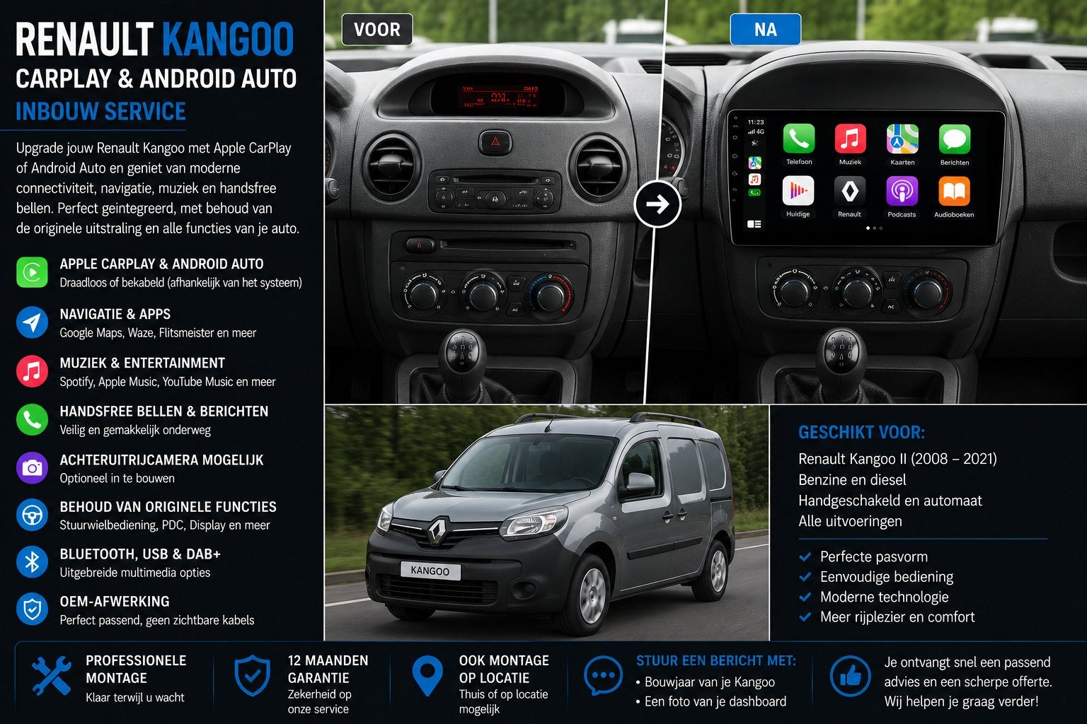 Renault Kangoo CarPlay & Android Auto Inbouw, Ophalen, Nieuw