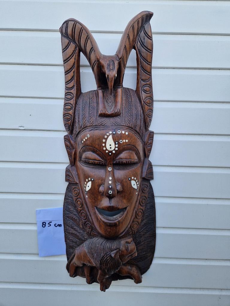 Origineel groot Afrikaans houten masker met Arend tooi., Antiek en Kunst, Ophalen of Verzenden