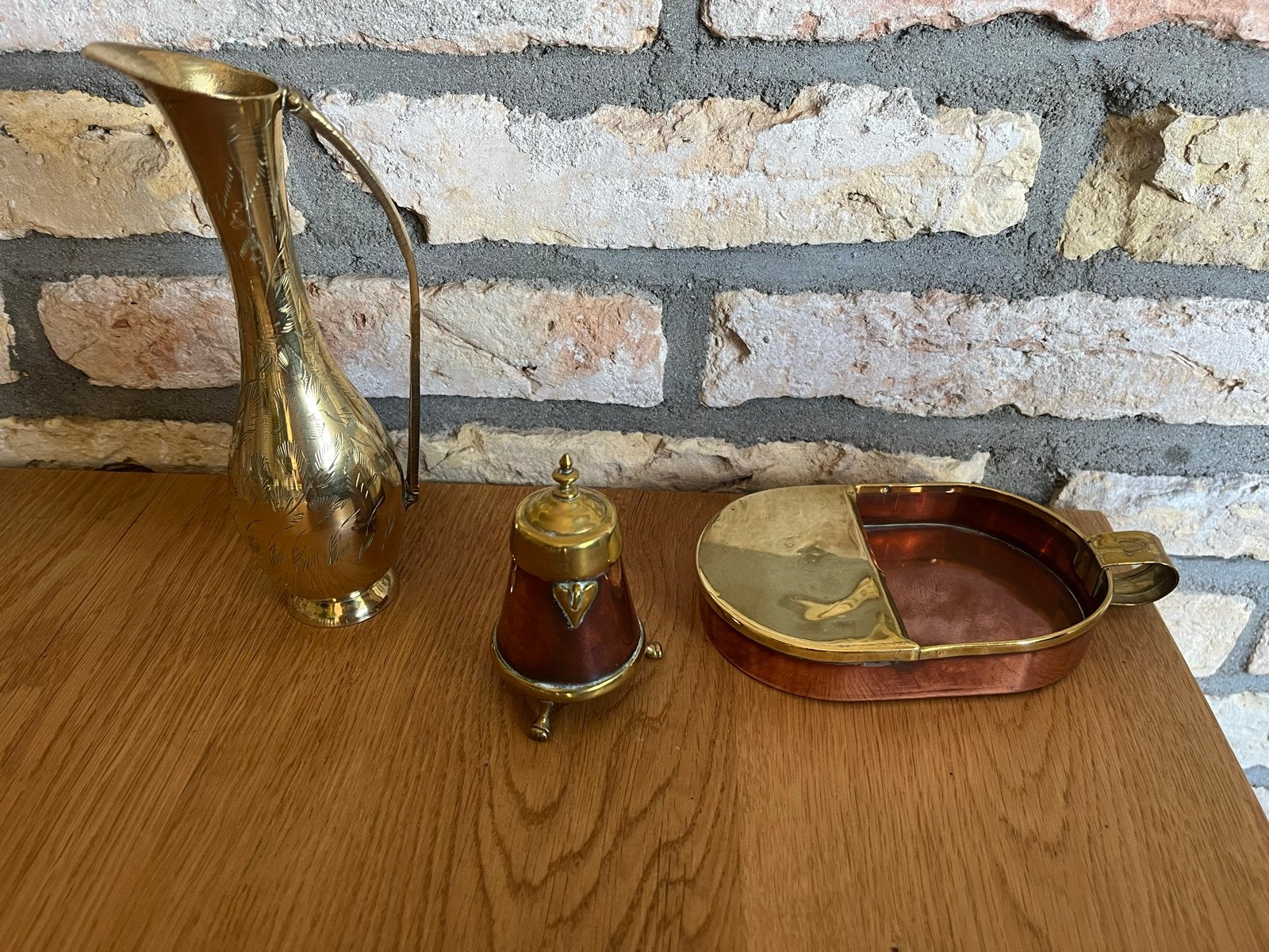 Koperen en messing decoratie: kan, schaaltje en potje, Ophalen of Verzenden, Koper