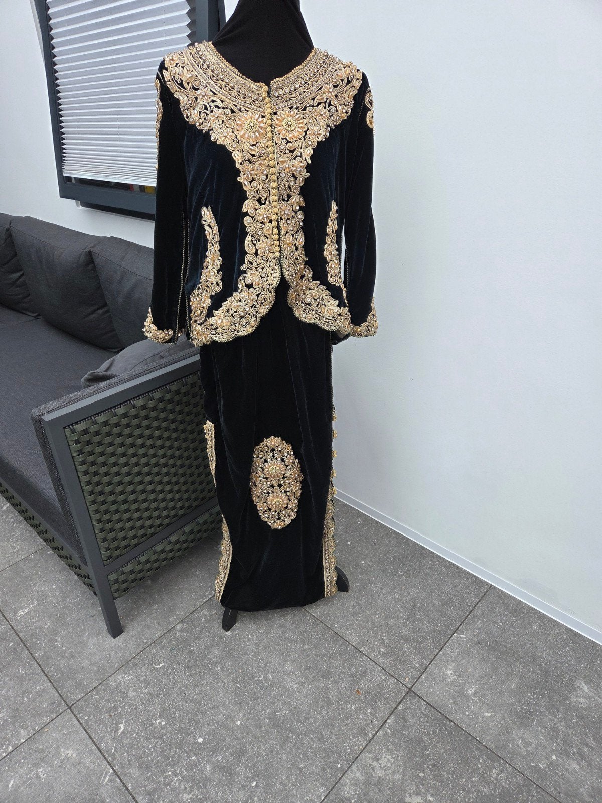 Unieke Traditionele Algerijnse Bruidspak: Karakou ( Kaftan ), Maat 38/40 (M), Overige typen, Zwart, Ophalen of Verzenden