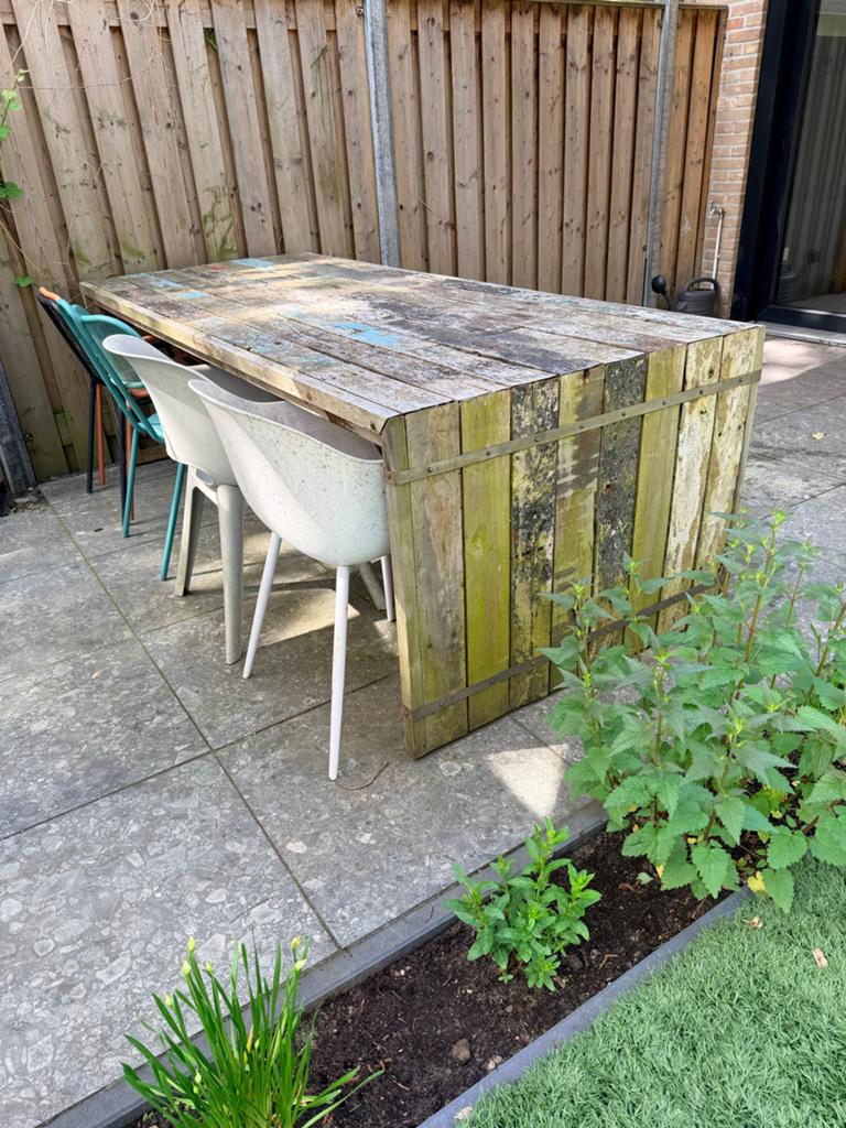 LODSCH Industriële Scheepshout Tuinset met Bankje en Stoelen, Ophalen, Gebruikt, 8 zitplaatsen, Hout
