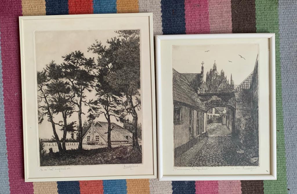 Twee originele etsen Cor van der Woerd, Antiek en Kunst, Kunst | Etsen en Gravures, Ophalen of Verzenden