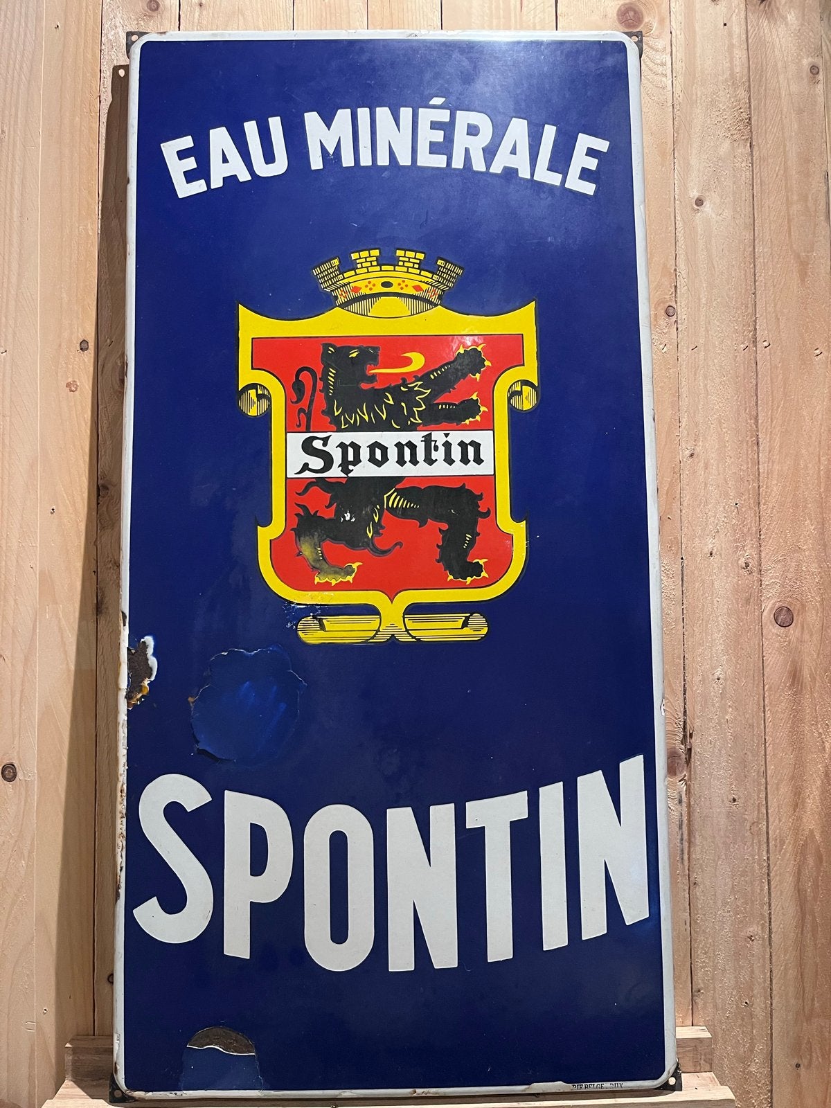 Vintage Emaille Reclamebord Eau Minérale Spontin, Ophalen of Verzenden, Gebruikt, Reclamebord