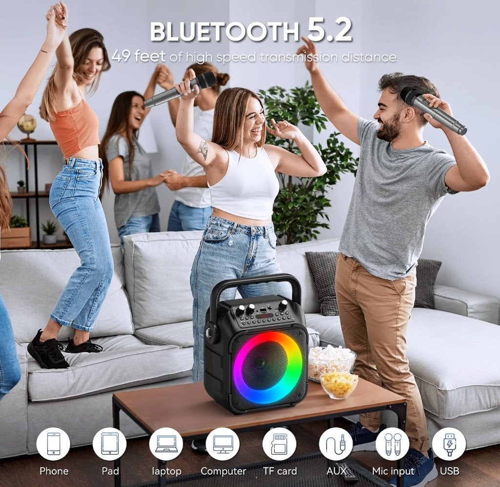Karaokemachine Bluetooth-luidspreker 2 draadloze microfoons, Verzenden, Nieuw, Complete set