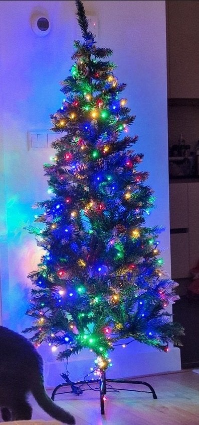 Christmas tree [1,5m] with lights and star, Diversen, Kerst, Ophalen of Verzenden, Zo goed als nieuw