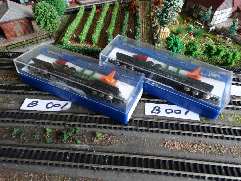 N-Spoor:2 X BACHMANN, adv B001:Zware transportwagen + raket., Overige merken, Gelijkstroom of Wisselstroom, Wagon, Ophalen of Verzenden