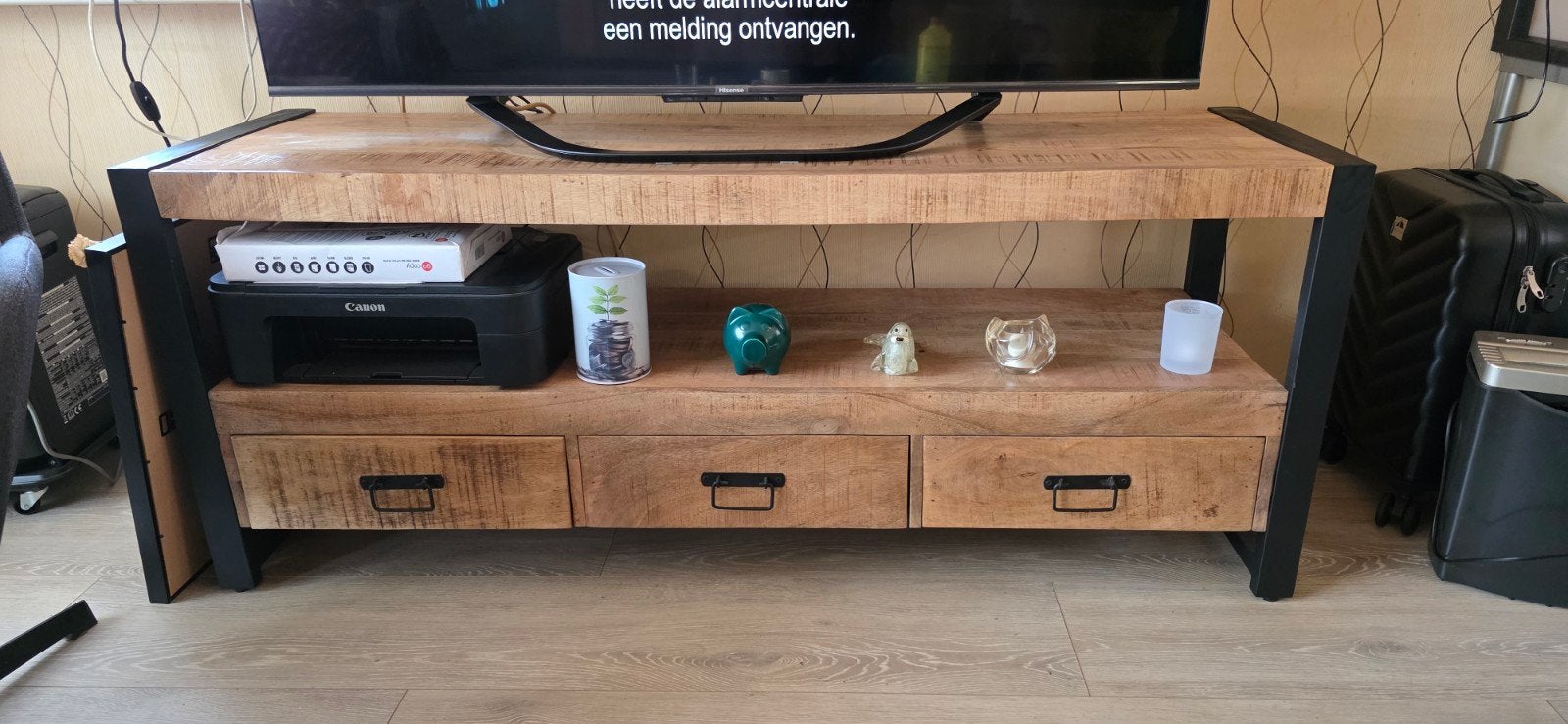 Tv meubel Mangohout, Ophalen, 100 tot 150 cm, Zo goed als nieuw, Minder dan 100 cm