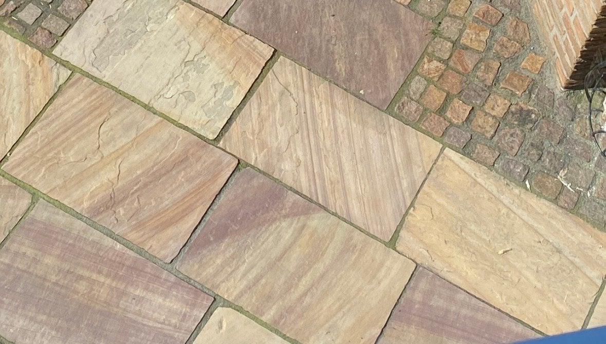 Natuurstenen terrastegels Indiaanse zandsteen 60x40 25m2, Tuin en Terras, Tegels en Klinkers, Ophalen, Gebruikt, Terrastegels