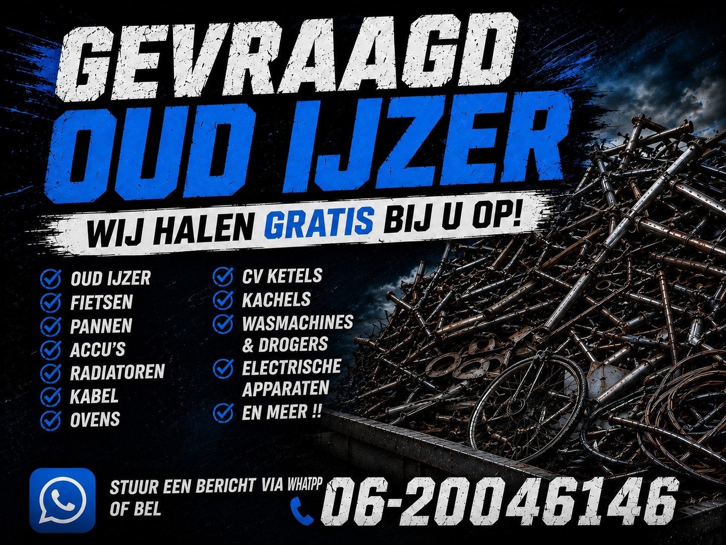 wij halen GRATIS U oud ijzer en metalen op, Ophalen, Overige metalen