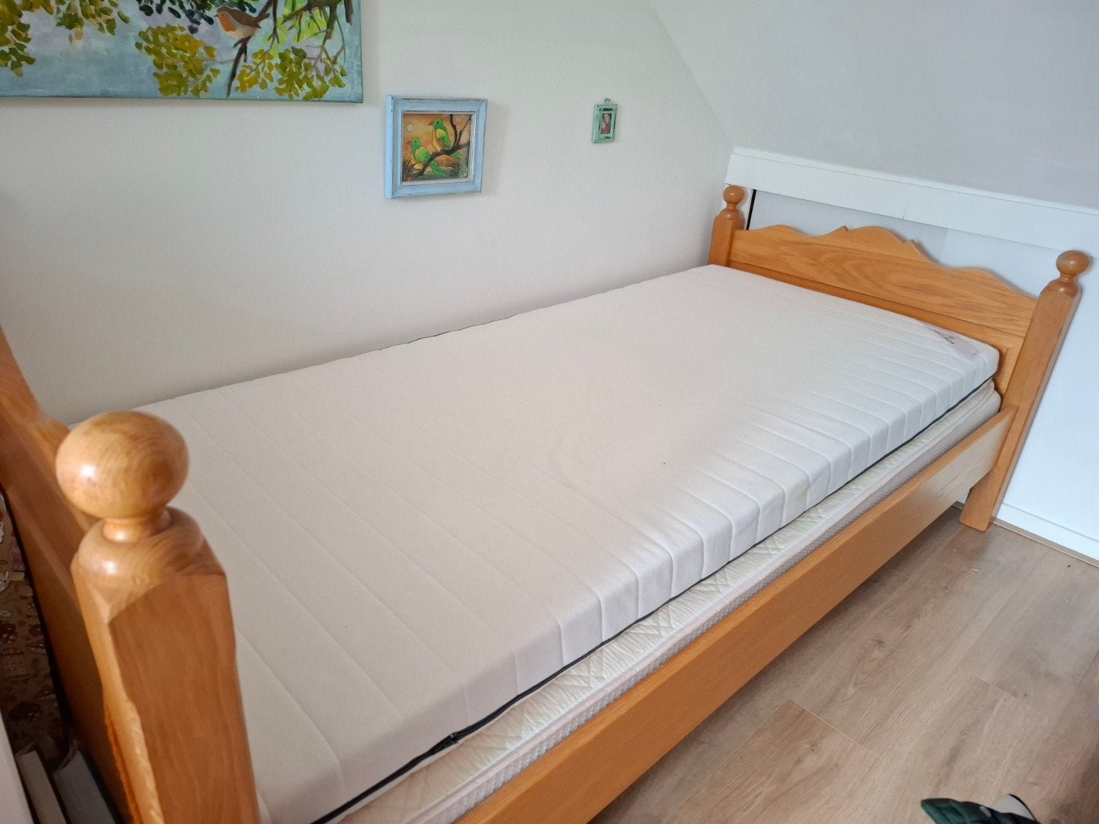 Prachtig massief eikenhouten bed (handgemaakt), Gebruikt, 90 cm, Eenpersoons, Ophalen of Verzenden