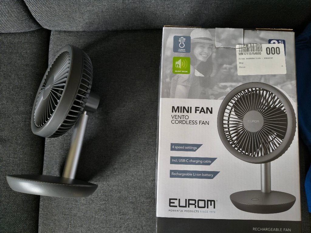 Gloednieuwe Eurom Vento Cordless ventilator op accu, Witgoed en Apparatuur, Ventilatoren, Ophalen of Verzenden, Nieuw, Tafelventilator