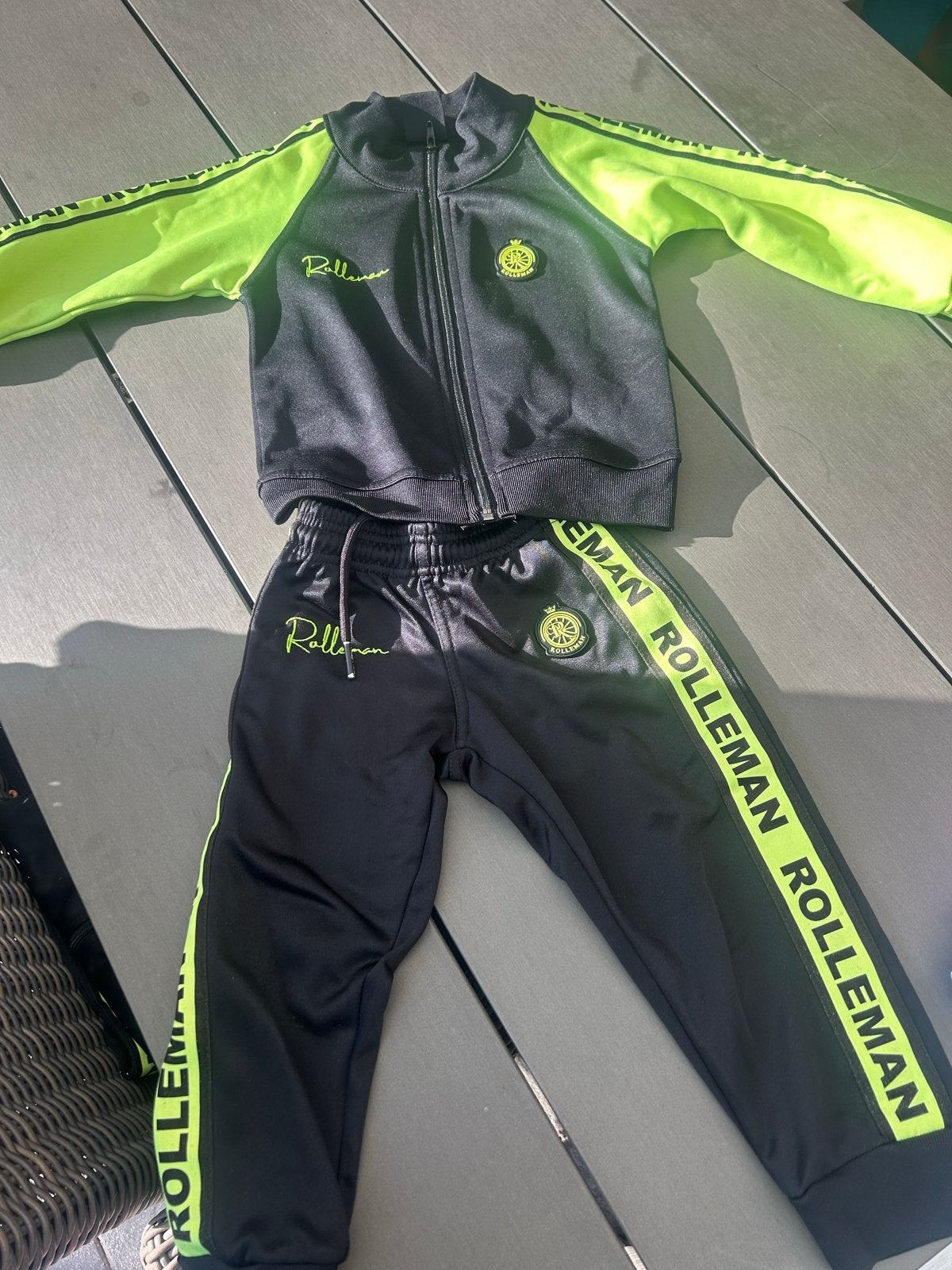 Rolleman Trainingspak Zwart/Neon Groen - Maat Y2, Ophalen, Zo goed als nieuw, Jongen of Meisje
