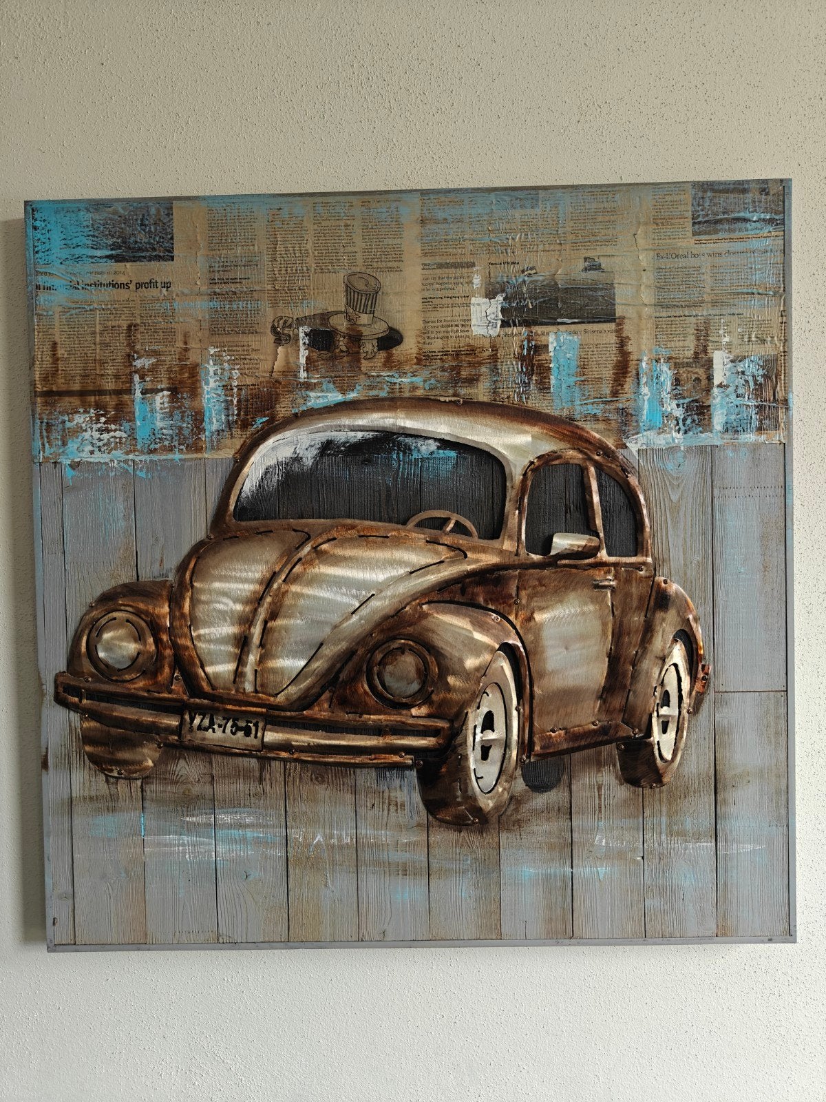 Metalen 3d schilderij Volkswagen kever, Huis en Inrichting, Woonaccessoires | Schilderijen, Tekeningen en Foto's, Ophalen, Gebruikt