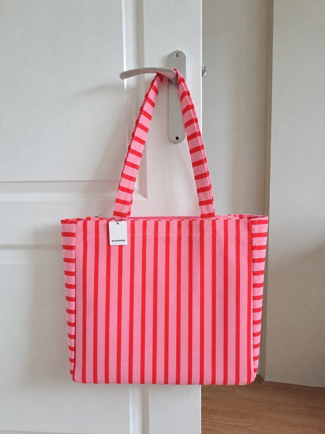 Nieuwe gestreepte shopper handtas rood roze, Sieraden, Tassen en Uiterlijk, Tassen | Damestassen, Ophalen of Verzenden, Nieuw